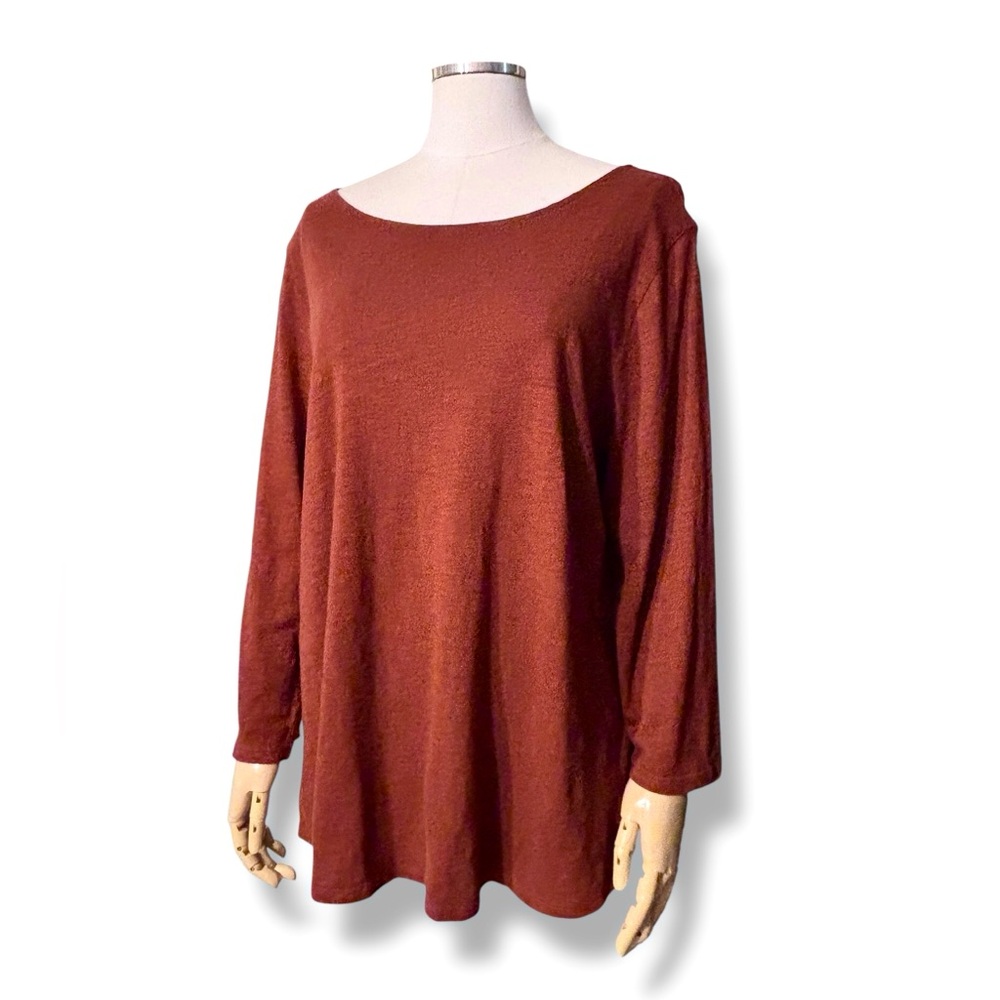 CHICO’S The Ultimate Tee Scoop Neck Slub Cotton Shirt Rust Orange